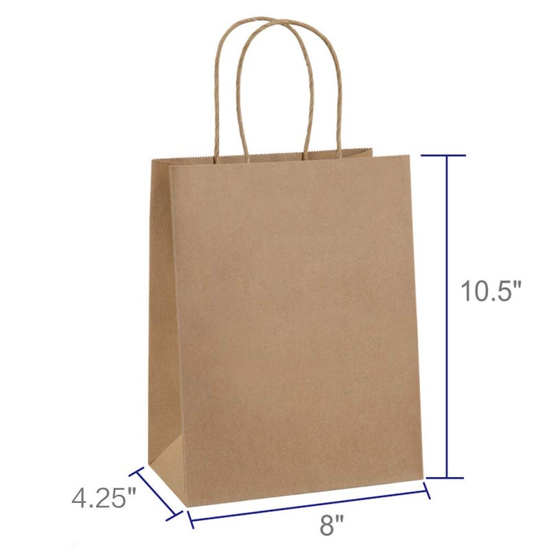 BagDream Gift Bags 8x4.25x10.5 100Pcs Brown Paper Gift Bags with Handles Bulk for Wedding, Party Favor, Grocery, Shopping, Retail, Merchandise Medium Kraft Paper Sacks - Image 2